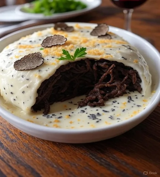 Canelón de rabo de toro con bechamel trufada