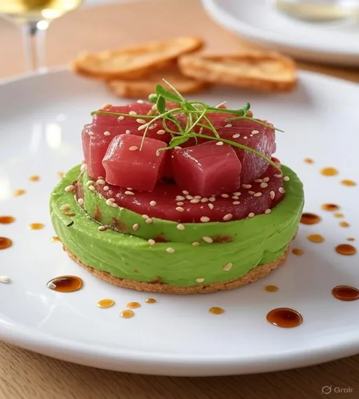 Tartar de atún rojo con aguacate y sésamo